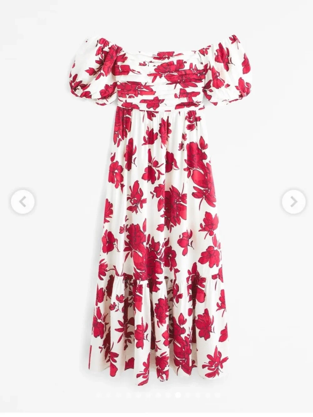 Abercrombie & Fitch Emerson Off Shoulder Maxi  Dress In Red and White Botanical